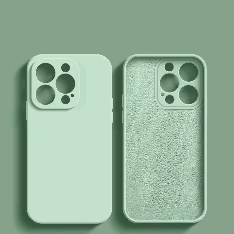 Coque verte pour iPhone, vue avant et arrière du téléphone