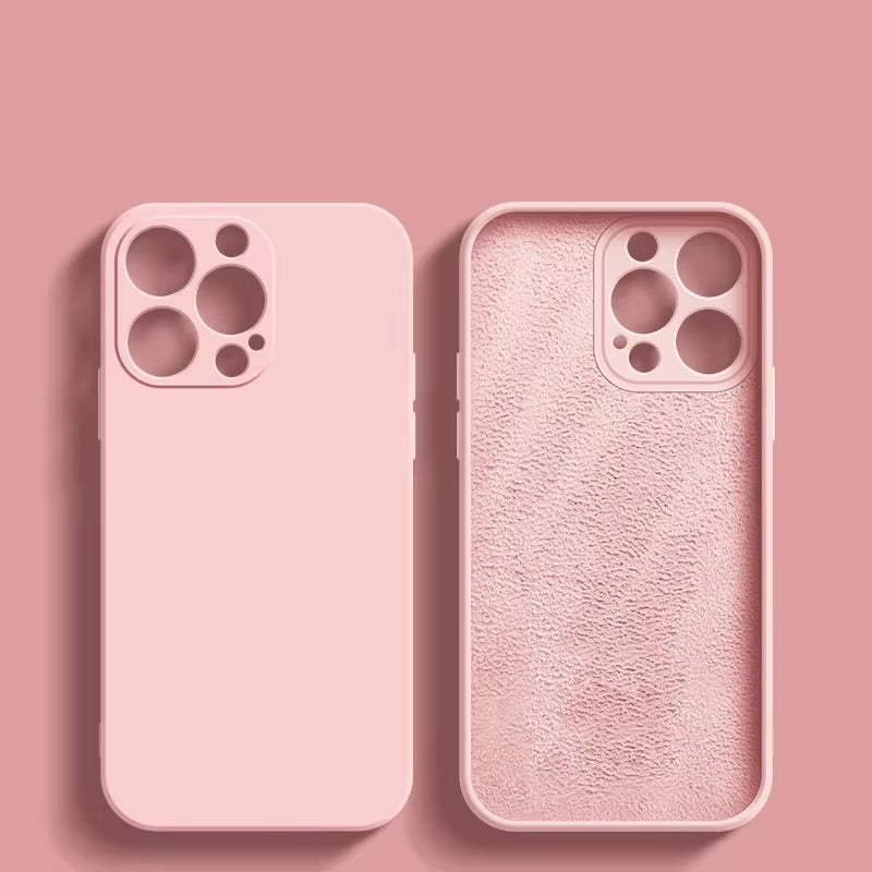 Coque rose pour iPhone, vue avant et arrière du téléphone
